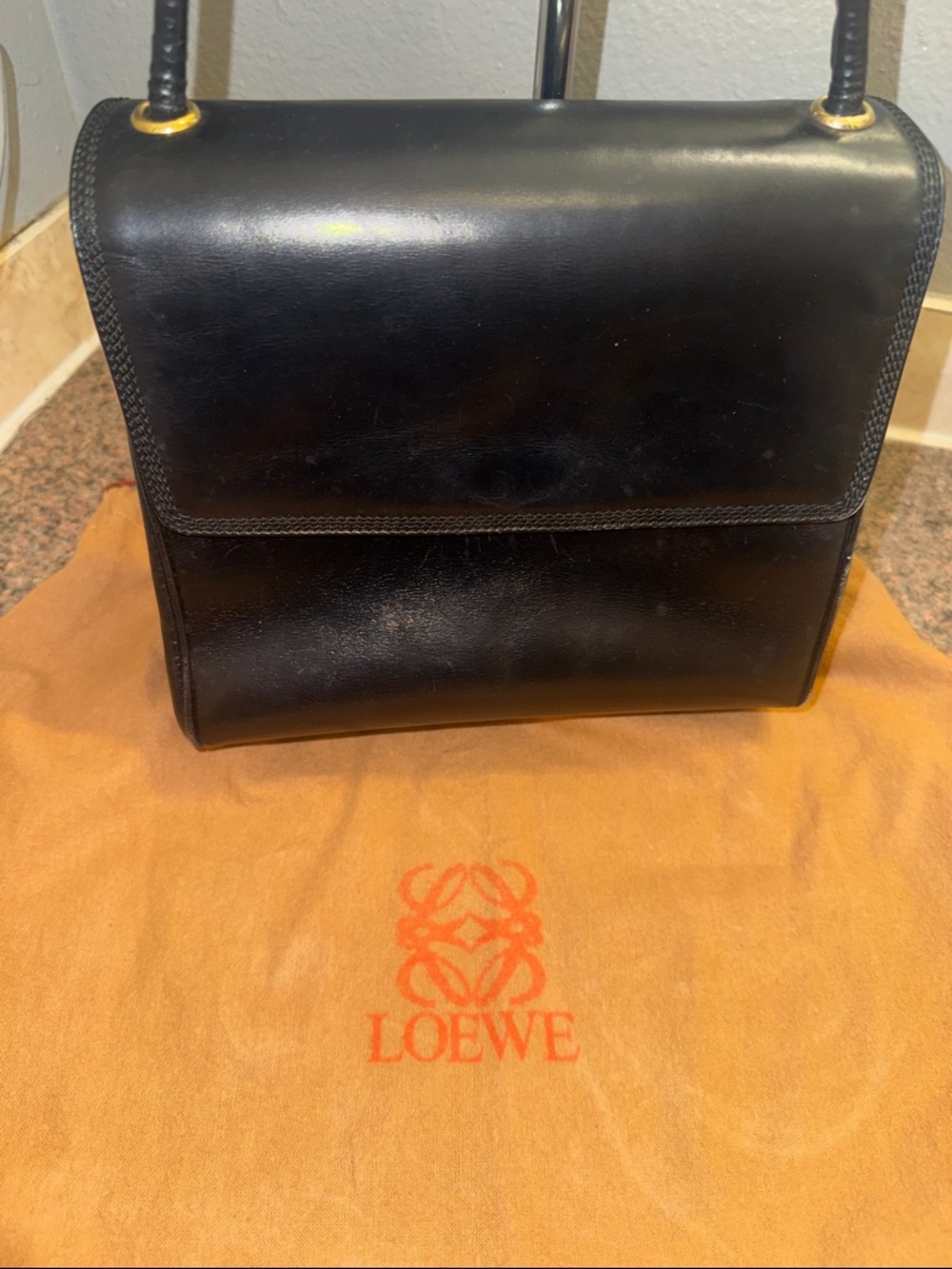 Loewe Black Leather Shoulder Bag with Gold Hardware